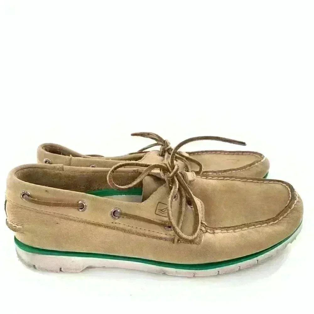 Sperry mens flats size 9 tan leather lace up boat shoes